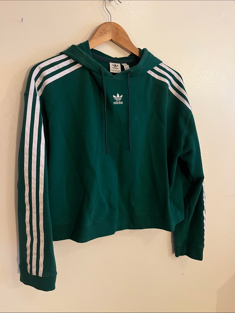 adidas Dark Green Hoodie with White Three-Stripes
